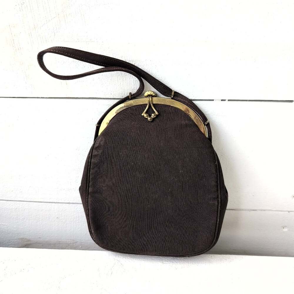 Vintage Mel-Ton brown fabric handbag/purse with gold tone metal frame - Picture 2 of 13